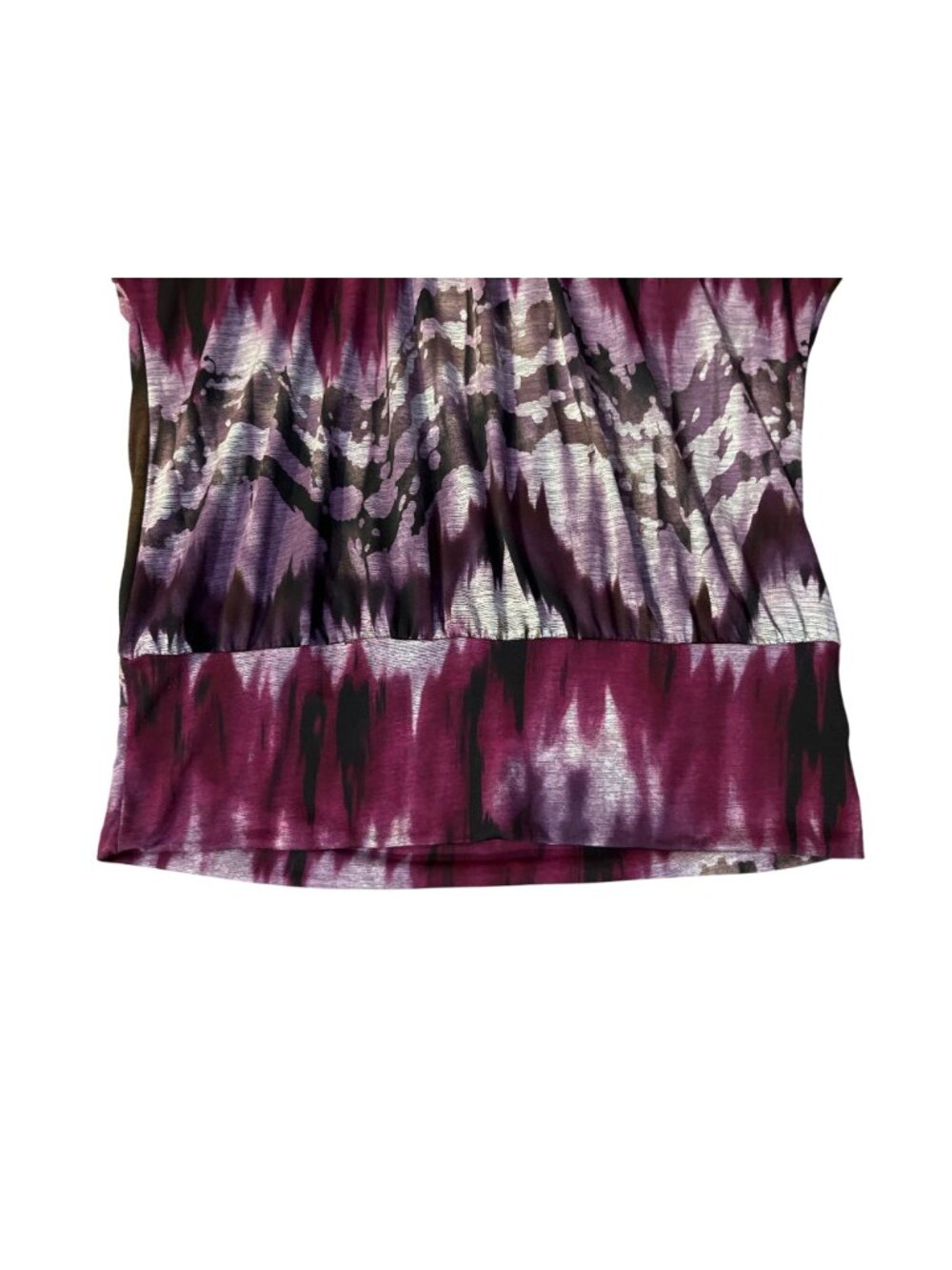 AB Studio Blouse Womens M Purple Black Stretch Criss Cross Back Used - Picture 8 of 10